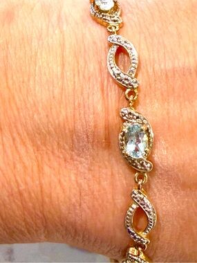 Gold Vermeil 925 Silver Blue Topaz & CZ Link Bracelet 9.2g